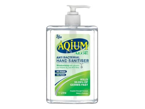 AQIUM ANTIBACTERIAL HAND SANITISER GEL ALOE / PUMP PACK / 1 LITRE