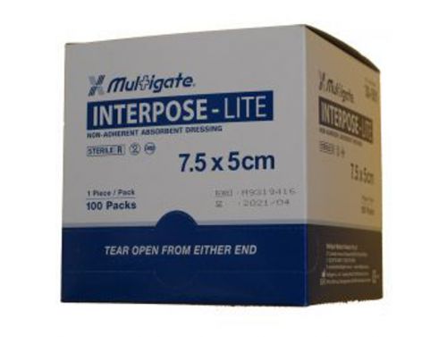 MULTIGATE INTERPOSE LITE NON-ADHERENT DRESSING / 7.5 X 7.5CM / BOX OF 100