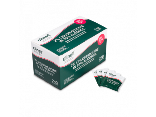 CLINELL 2% CHLORHEXIDINE IN 70% ALCOHOL DISINFECTANT WIPES / PACK OF 240