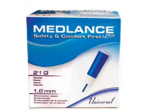 MEDLANCE PLUS SAFETY LANCET 1.8MM 21G UNIVERSAL BLUE / BOX OF 200