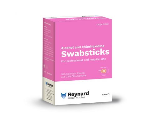 REYNARD SWABSTICKS RED TINTED 70% ALCOHOL 0.5% CHLORHEXIDINE / BOX OF 25