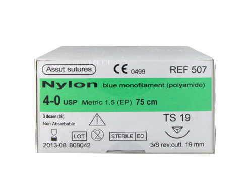 ASSUT NYLON 3/8 CIRCLE SUTURES / 19MM / 4-0 / 75CM / RC / BOX OF 36