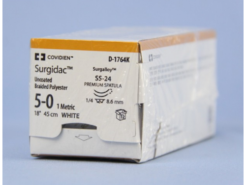 SURGIDAC 1/4 CIRCLE WHITE SUTURES / 5-0 / 8.6MM / 45CM / SS-24 / BOX OF 12