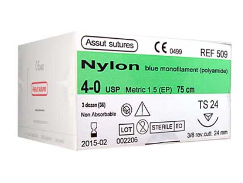 ASSUT NYLON 3/8 CIRCLE SUTURES / 24MM / 4-0 / 75CM / RC / PACK OF 36