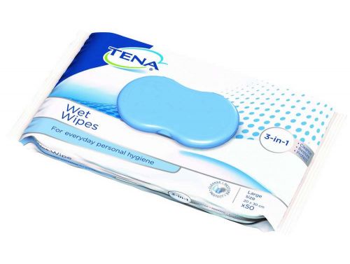 TENA WET WIPES BLUE / 3-IN-1 / 20 x 30 CM / PACK OF 50