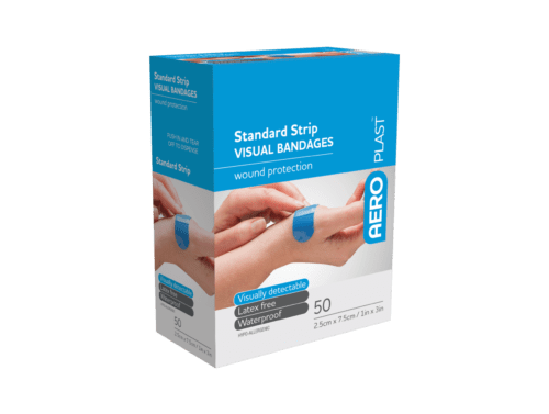 AEROPLAST PREMIUM VISUAL BANDAGES / EXTRA WIDE STRIP / 7.5CM X 2.5CM / BOX OF 50