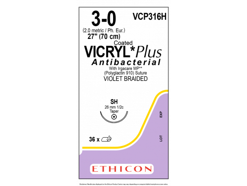 ETHICON COATED VICRYL® (POLYGLACTIN 910) SUTURE  / 26MM / 70CM / 1/2 CIRCLE TAPER / BOX OF 36