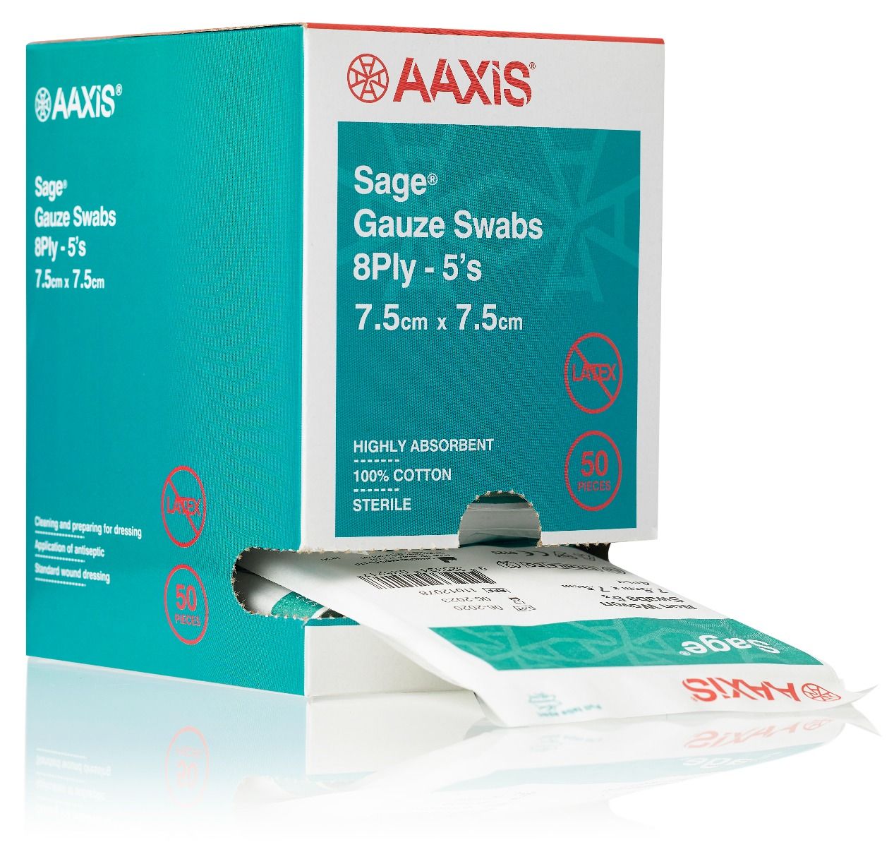 GAUZE SWABS / STERILE / PLAIN WOVEN /  8 PLY / 7.5X7.5CM / PACK OF 5 / BOX OF 30 photo