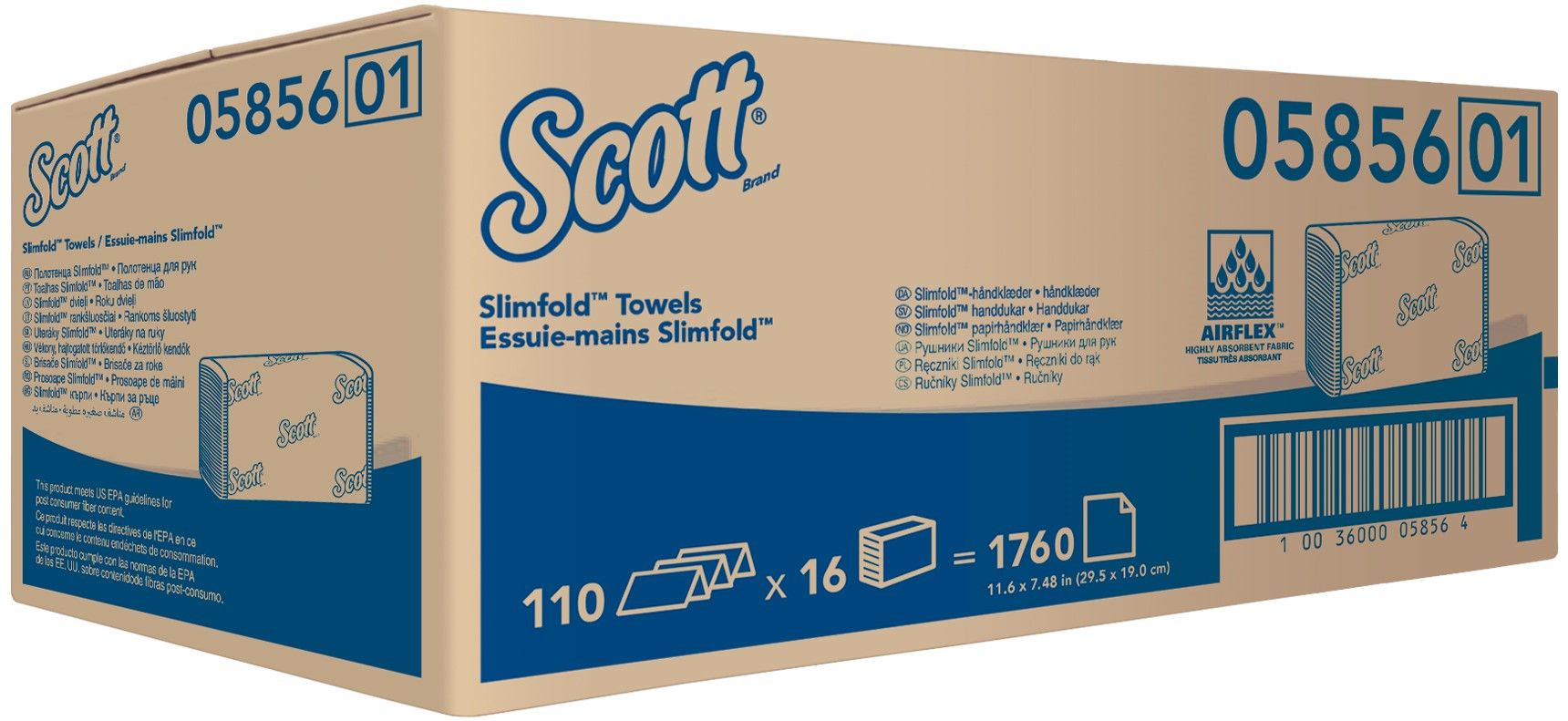SCOTT SLIMFOLD TOWEL (REPLACES ORIGNAL 5855 TOWEL)/ 110 TOWELS/PACK / 29.5CM × 19CM / CARTON OF 16  photo