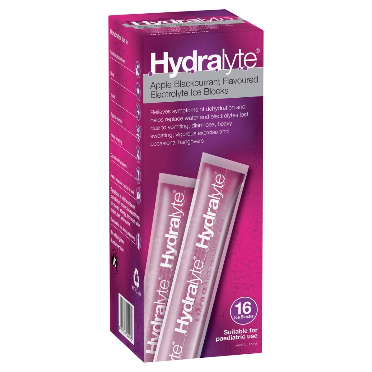HYDRALYTE ELECTROLYTE ICE BLOCKS APPLE & BLACKCURRENT / 62.5ML / BOX OF 16 photo