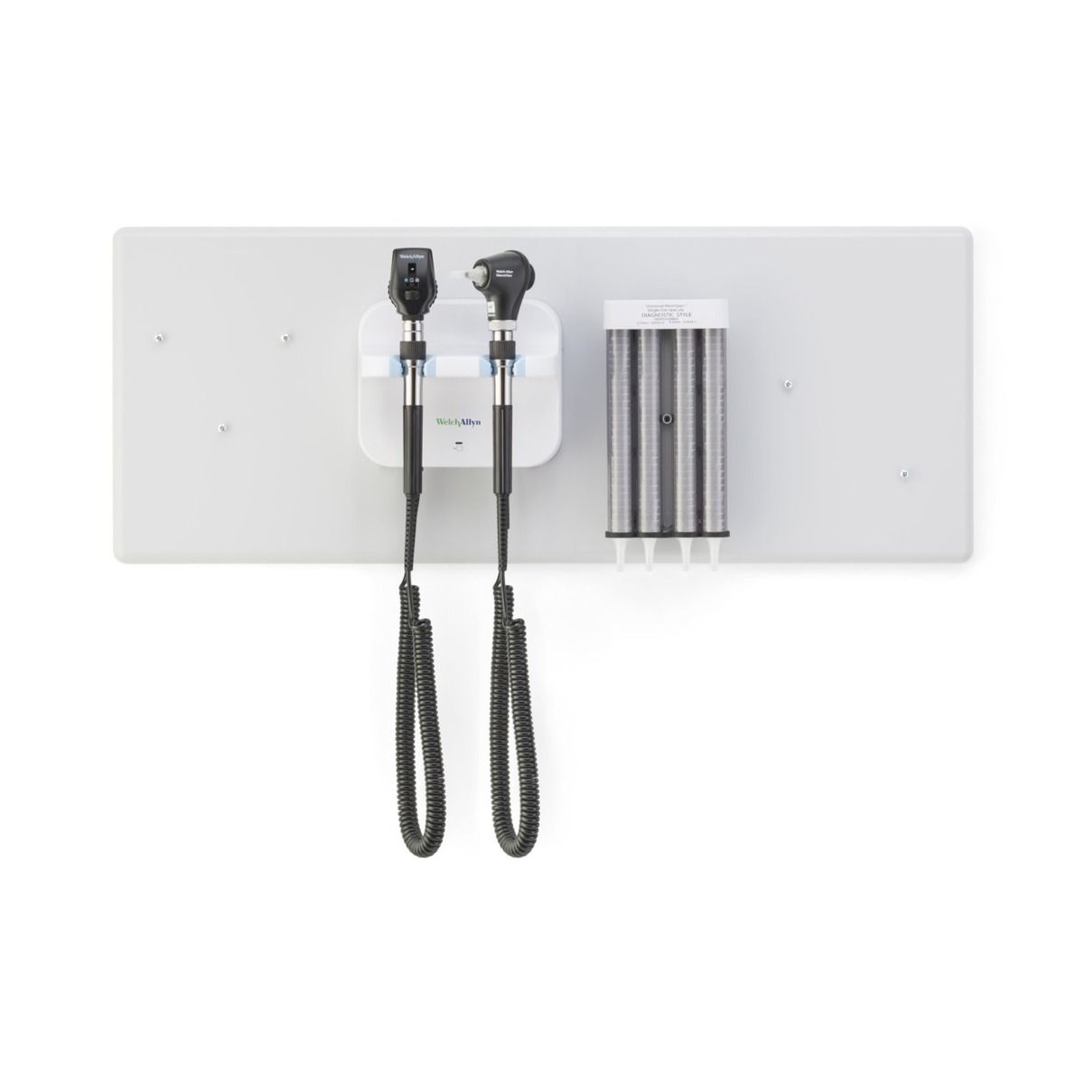 WELCH ALLYN 77716 DIAGNOSTIC WALL SYSTEM - LED COAXIAL OPHTHALMOSCOPE; MACROVIEW BASIC LED OTOSCOPE AND EAR SPECULA DISPENSER photo