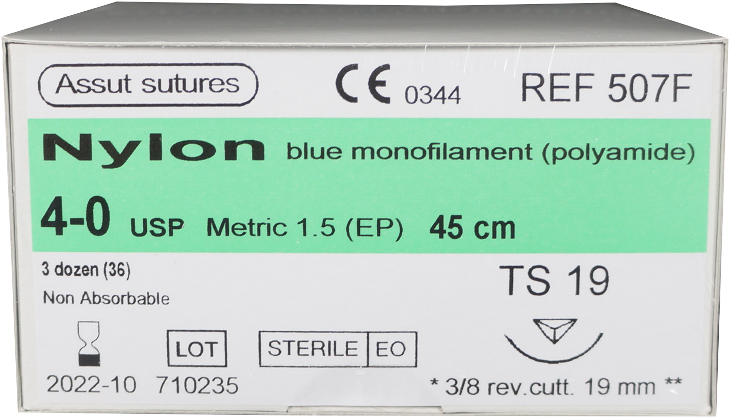 ASSUT NYLON 3/8 CIRCLE SUTURES / 19MM / 4-0 / 45CM / RC / BOX OF 36 photo