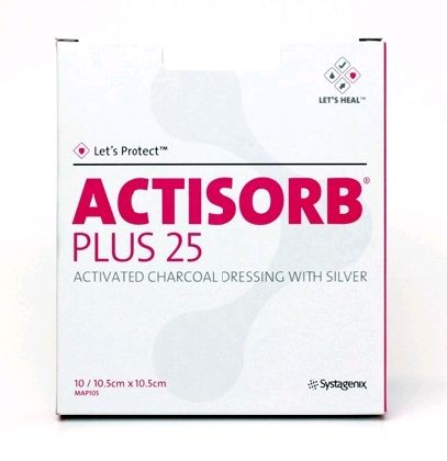 ACTISORB PLUS 25 CHARCOAL WITH SILVER DRESSING / 10.5CM X 10.5CM / BOX/10 photo