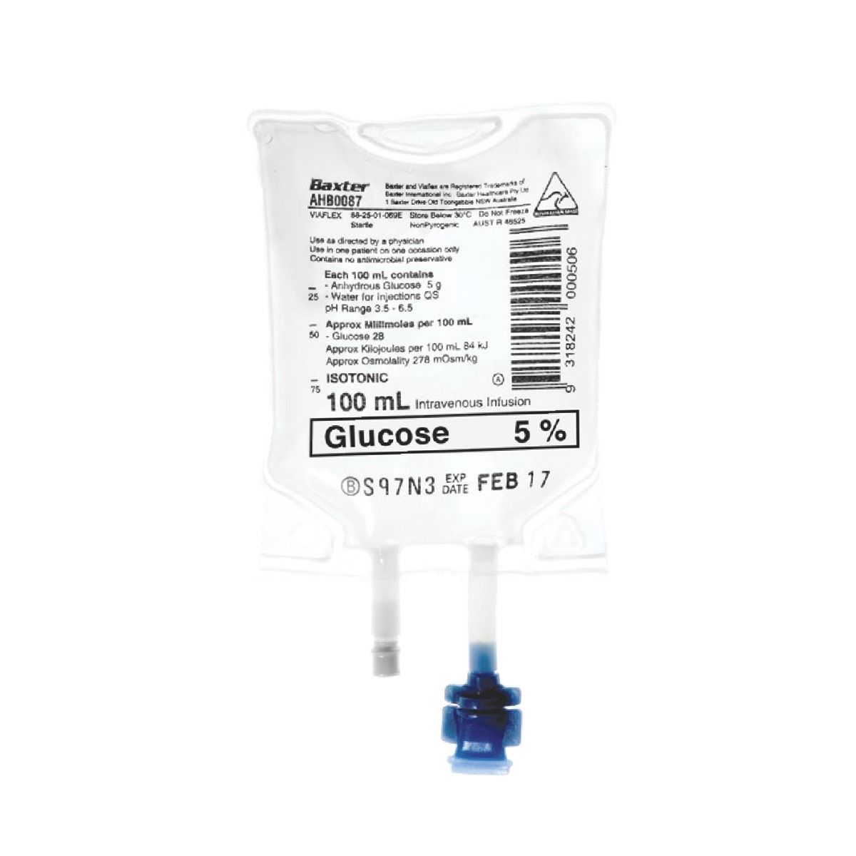 BAXTER VIAFLEX IV SOLUTIONS / 5% GLUCOSE / 100ML / EACH photo