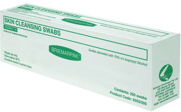 ALCOHOL SWABS BRIEMAR SKIN CLEANING / 50MM X 55MM / BOX/200 photo
