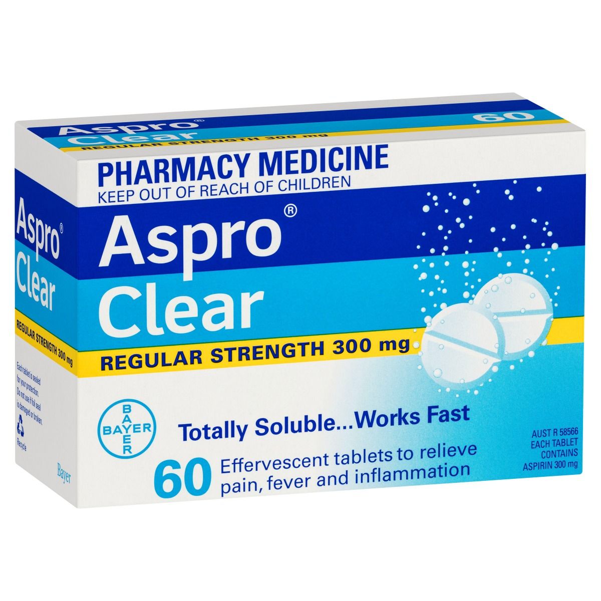 ASPRO CLEAR TABS / REGULAR STRENGTH / 300MG / BOX OF 60 photo