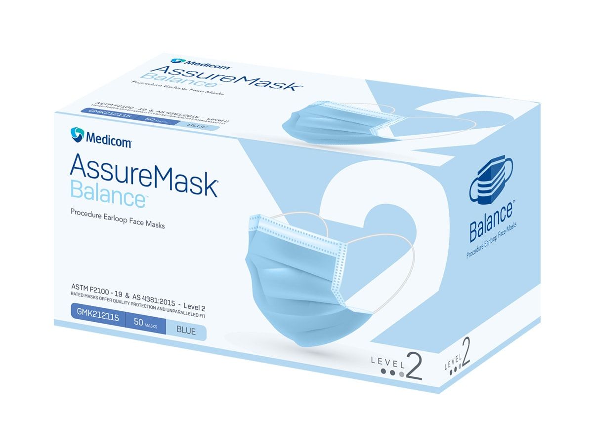 ASSURE MASK LEVEL 2 PROCEDURE EARLOOP FACE MASKS / BLUE / BOX OF 50 photo