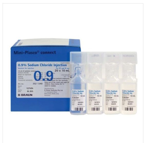 BRAUN SODIUM CHLORIDE 0.9% FOR INJECTION / BOX OF 20 / 20ML photo
