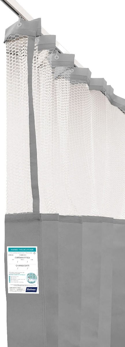 HAINES DISPOSABLE CURTAINS WITH MESH / 7.5M X 2.3M DROP (BOX OF 5) / GREY photo