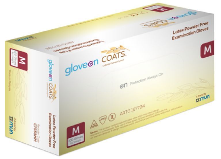 GLOVEON LATEX COATS  EXAM GLOVES POWDER FREE / STANDARD CUFF / X-SMALL / BOX OF 100 photo