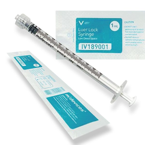 M DEVICES LUER LOCK SYRINGE WITHOUT NEEDLE / LOW DEAD SPACE / 1ML  / BOX OF 100 photo