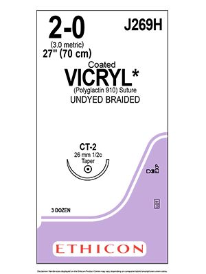 ETHICON COATED VICRYL® (POLYGLACTIN 910) SUTURE / 2-0 / 26MM / 70CM / BOX OF 36 photo