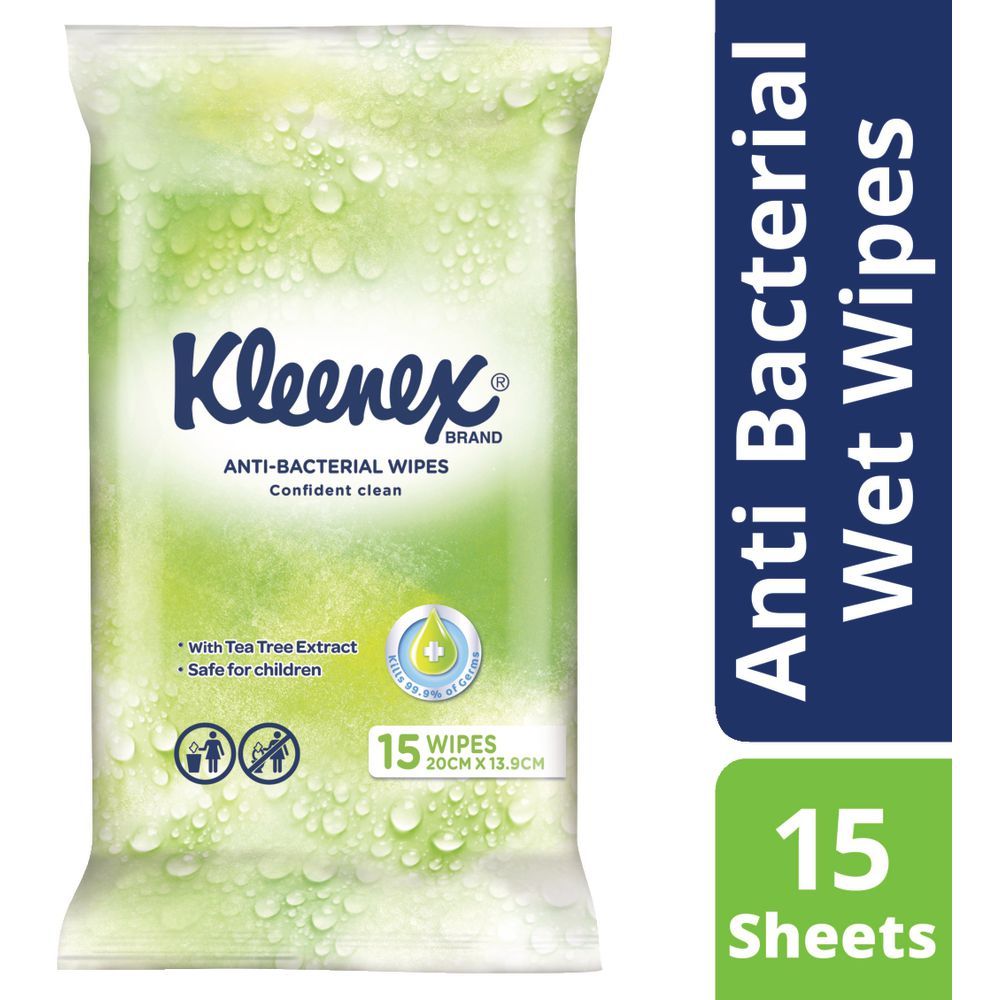 KLEENEX ANTI BACTERIAL WET WIPES / 20CM X 13.90CM / 15 SHEETS / PER PACK photo
