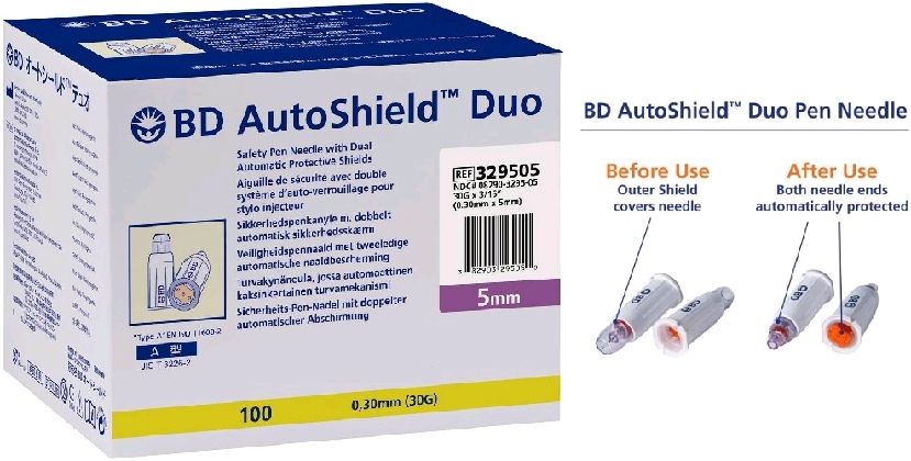 BD AUTOSHIELD DUO NEEDLE / 30G X 5MM / BOX OF 100 photo