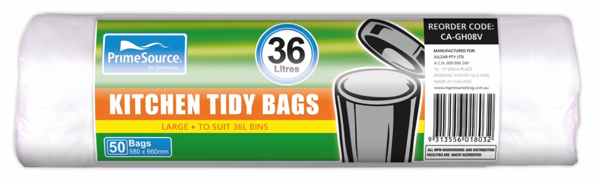 PRIMESOURCE KITCHEN TIDY BAGS / LARGE WHITE 36L / BOX/1000 (20 x ROLLS OF 50) photo