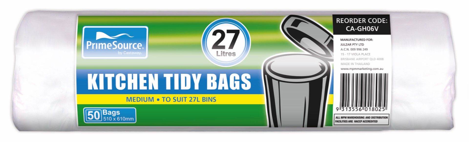 PRIMESOURCE KITCHEN TIDY BAGS / MEDIUM WHITE 28L / BOX/1000 (20 x ROLLS OF 50) photo