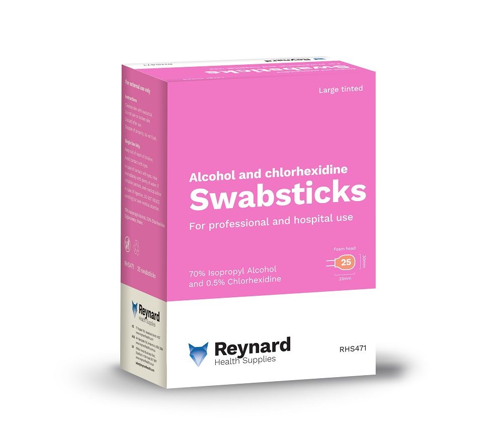REYNARD SWABSTICKS RED TINTED 70% ALCOHOL 0.5% CHLORHEXIDINE / BOX OF 25 photo