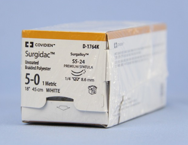 SURGIDAC 1/4 CIRCLE WHITE SUTURES / 5-0 / 8.6MM / 45CM / SS-24 / BOX OF 12 photo