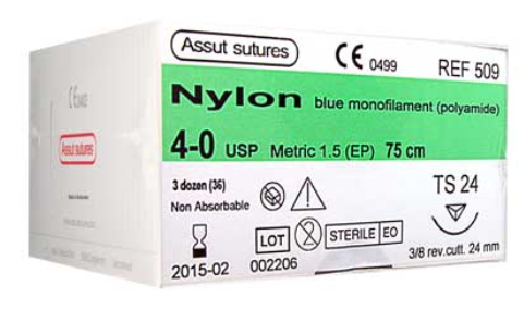 ASSUT NYLON 3/8 CIRCLE SUTURES / 24MM / 4-0 / 75CM / RC / PACK OF 36 photo