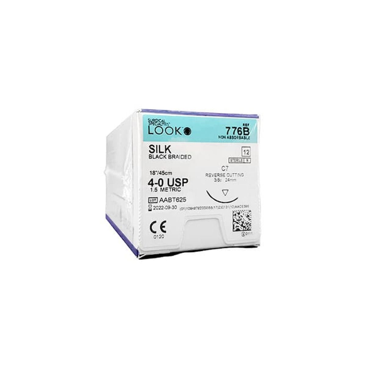 LOOK SILK BLACK SUTURES / 4-0 / 24MM / 45CM / RC / BOX OF 12 photo