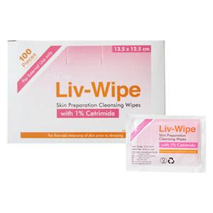LIV-WIPE SKIN PREP ANTISEPTIC WIPE 1% CETRIMIDE / 135X125MM / SINGLE PACK / BOX OF 100 photo
