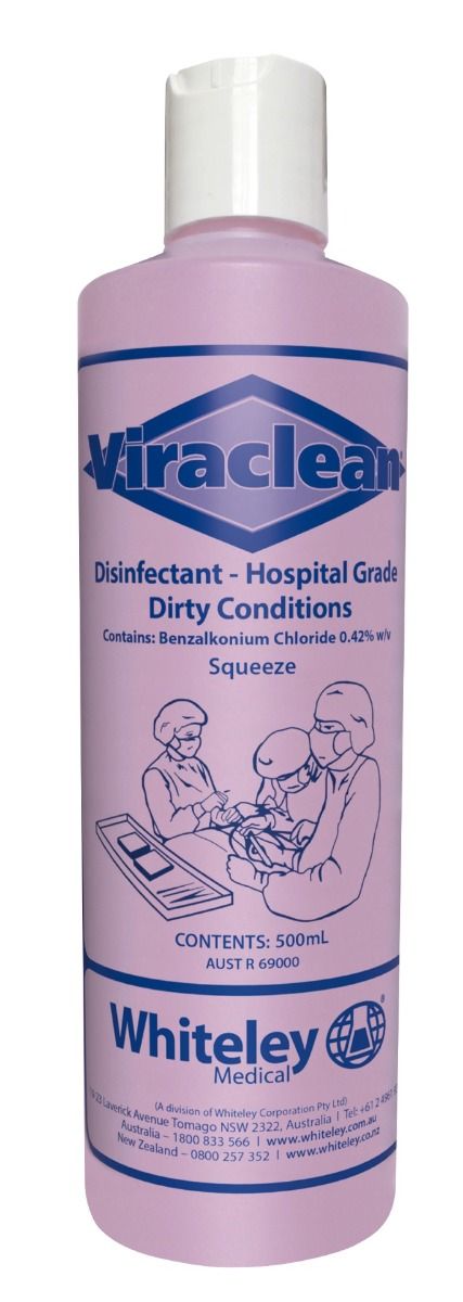 WHITELEY VIRACLEAN HOSPITAL GRADE DISINFECTANT / 500ML / SQUEEZE BOTTLE photo