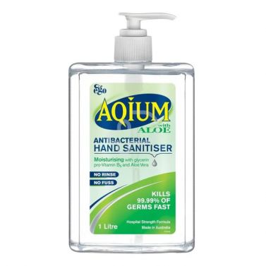 AQIUM ANTIBACTERIAL HAND SANITISER GEL ALOE / PUMP PACK / 1 LITRE