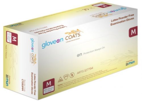 GLOVEON LATEX COATS  EXAM GLOVES POWDER FREE / STANDARD CUFF / X-LARGE / BOX OF 100