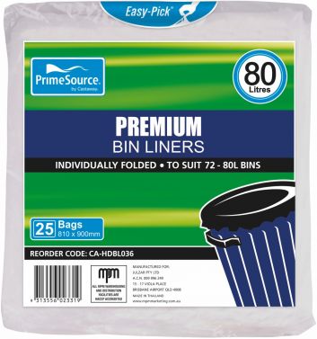 PRIMESOURCE GARBAGE BAGS / PREMIUM CLEAR 72-80L / BOX/250