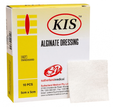 KIS ALGINATE DRESSING / SHEET / 5 x 5 CM / BOX OF 10