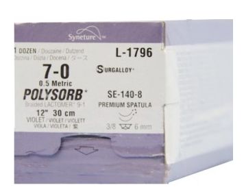 POLYSORB VIOLET SUTURES / 7-0 / 19MM / 75CM / TP / BOX OF 12