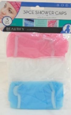 SHOWER CAPS W/ELASTIC 3 PCE