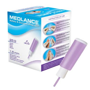 TERUMO MEDLANCE PLUS LITE SAFETY LANCETS / 25G 1.5MM / PURPLE / BOX OF 200