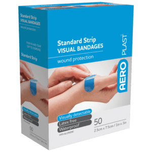 AEROPLAST PREMIUM VISUAL BANDAGES / EXTRA WIDE STRIP / 7.5CM X 2.5CM / BOX OF 50