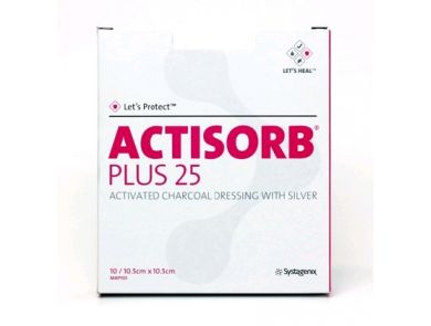ACTISORB PLUS 25 CHARCOAL WITH SILVER DRESSING / 10.5CM X 10.5CM / BOX/10