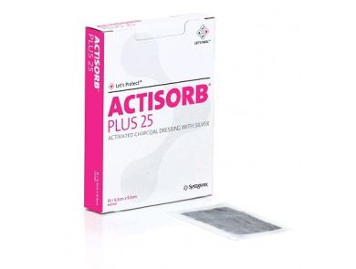 ACTISORB PLUS 25 CHARCOAL WITH SILVER DRESSING / 6.5CM X 9.5CM / BOX OF 10