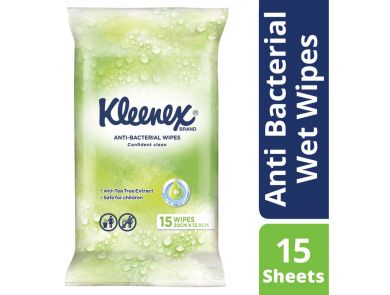 KLEENEX ANTI BACTERIAL WET WIPES / 20CM X 13.90CM / 15 SHEETS / PER PACK