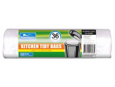 PRIMESOURCE KITCHEN TIDY BAGS / LARGE WHITE 36L / BOX/1000 (20 x ROLLS OF 50)