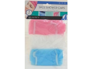 SHOWER CAPS W/ELASTIC 3 PCE