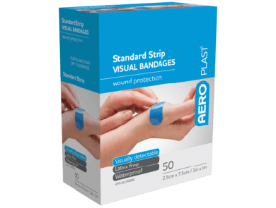 AEROPLAST PREMIUM VISUAL BANDAGES / EXTRA WIDE STRIP / 7.5CM X 2.5CM / BOX OF 50